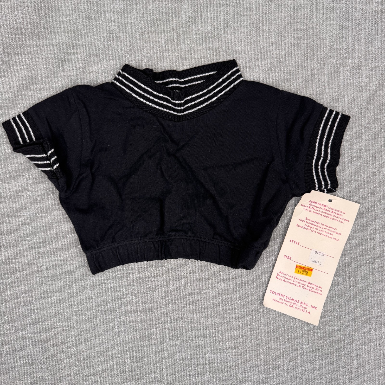 Eurotard 04536 Black Crop Top Striped Trim Dancewear Childrens Small Nwt